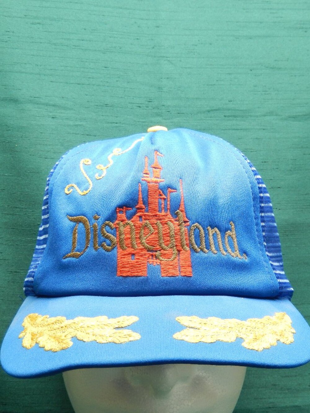 Blue Disneyland Strapback Baseball Hat with Gold Accents
